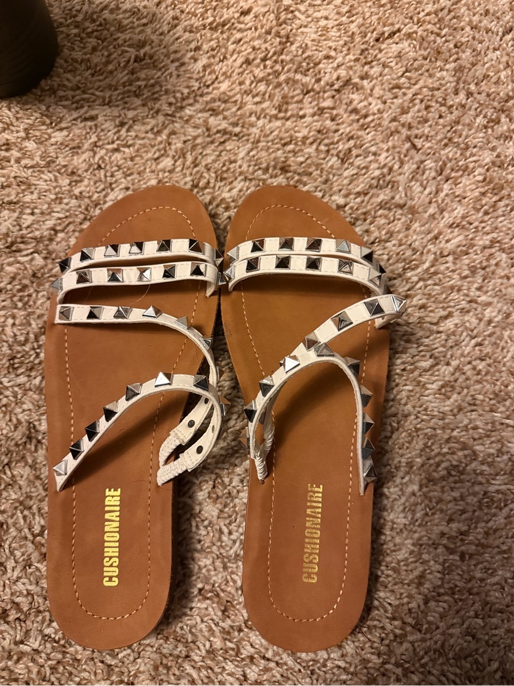 Cushionaire White Pyramid-Stud Strappy Women's Sandals